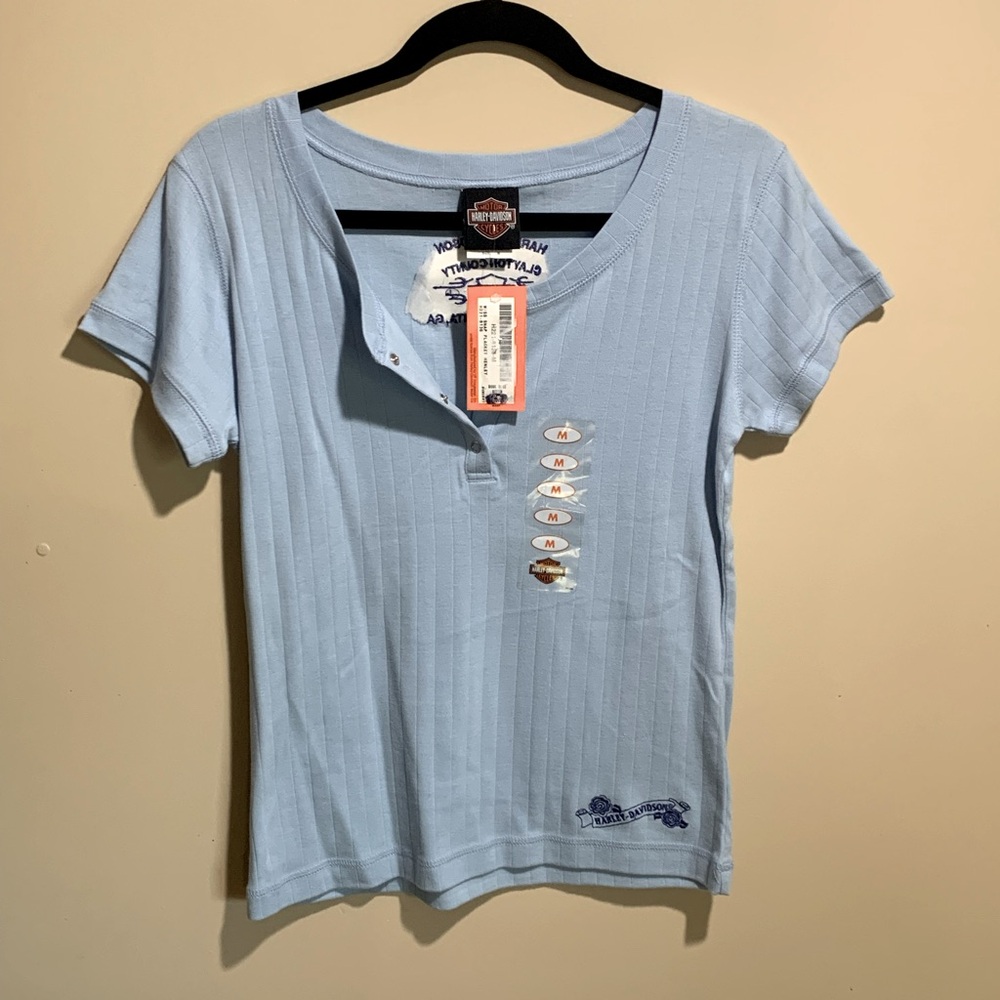Harley Davidson Blue Henley Top size M NWT